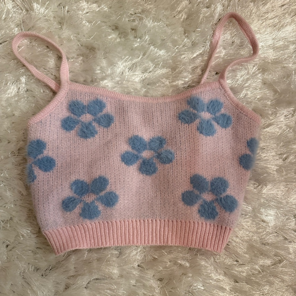 Adika Pink and Blue Flower Fuzzy Tank Top